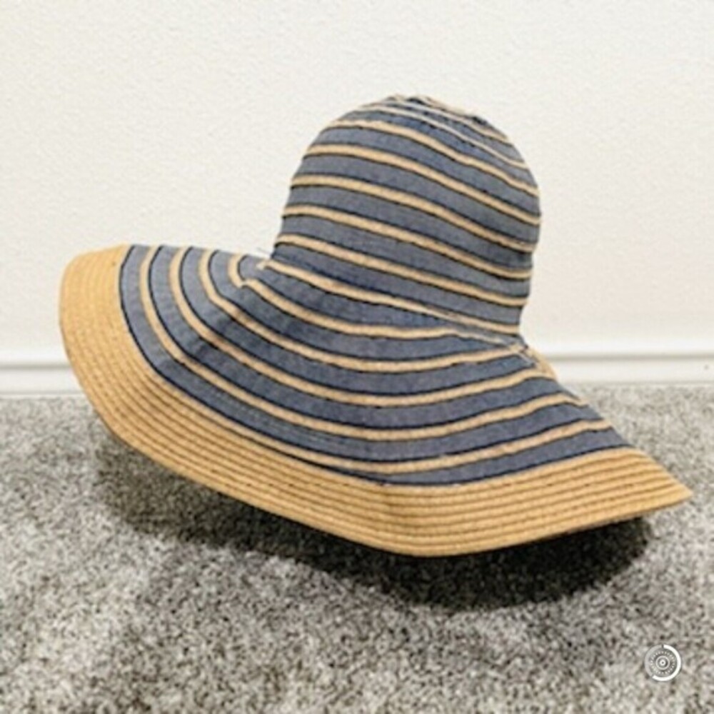 Scala Pronto Wide Brim Sun Hat Raffia Straw Paper Blue & Brown Beach Floppy Hat